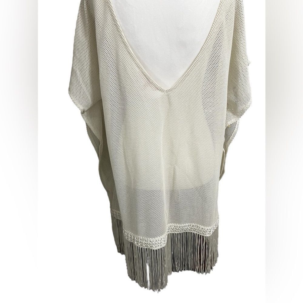 VICTORIA'S SECRET Shimmer swim cover up with fringe medium cream knit oversized - Picture 7 of 10